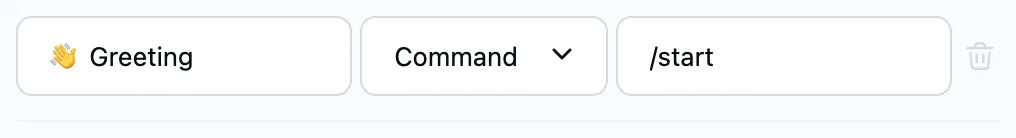 The flow name, the "Command" trigger and the /start command
