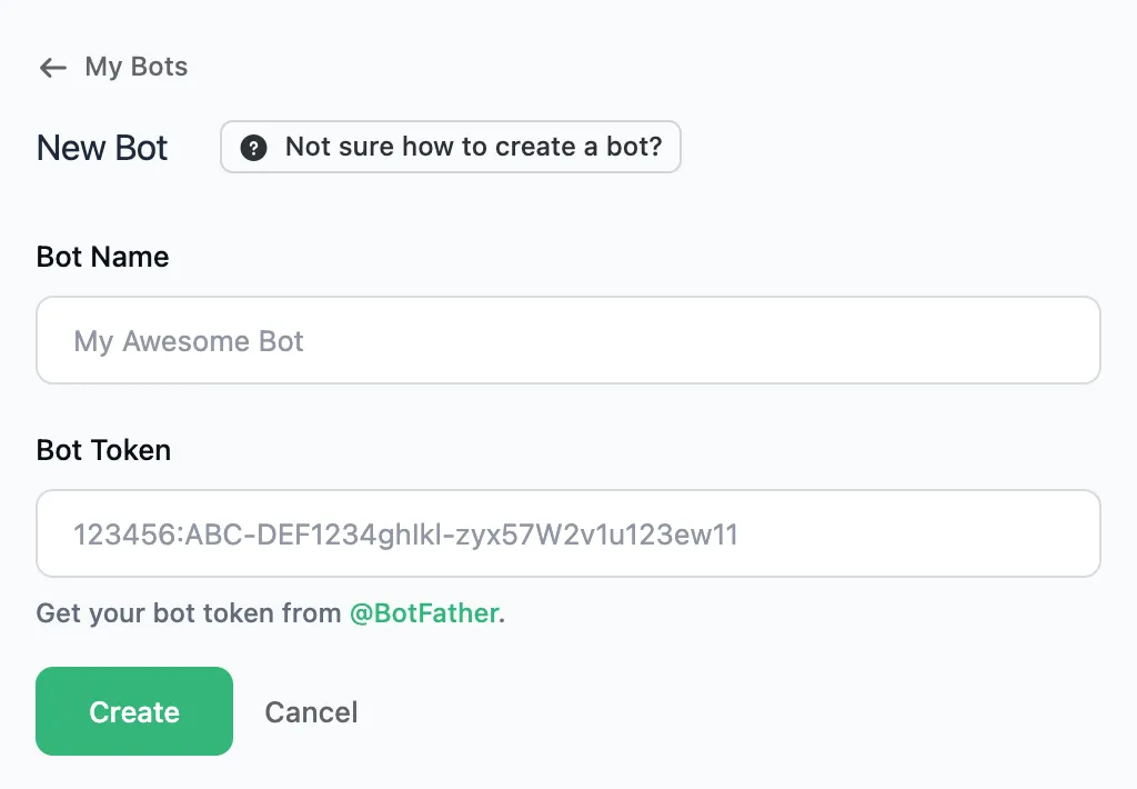 The "New Bot" form