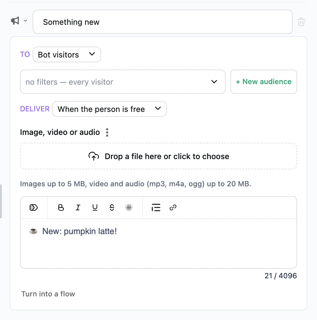 The "Announce" step in the editor