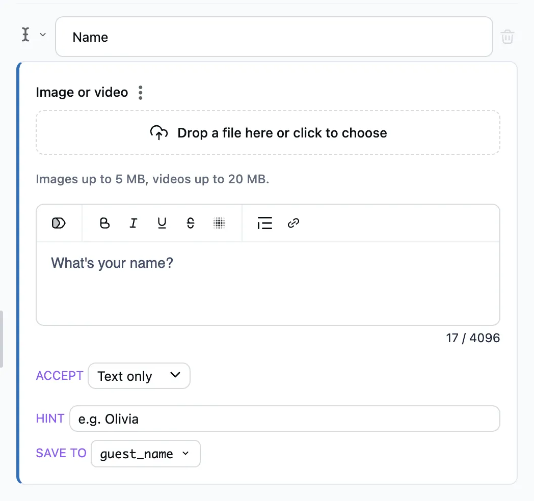 The "Ask a question" step in the editor