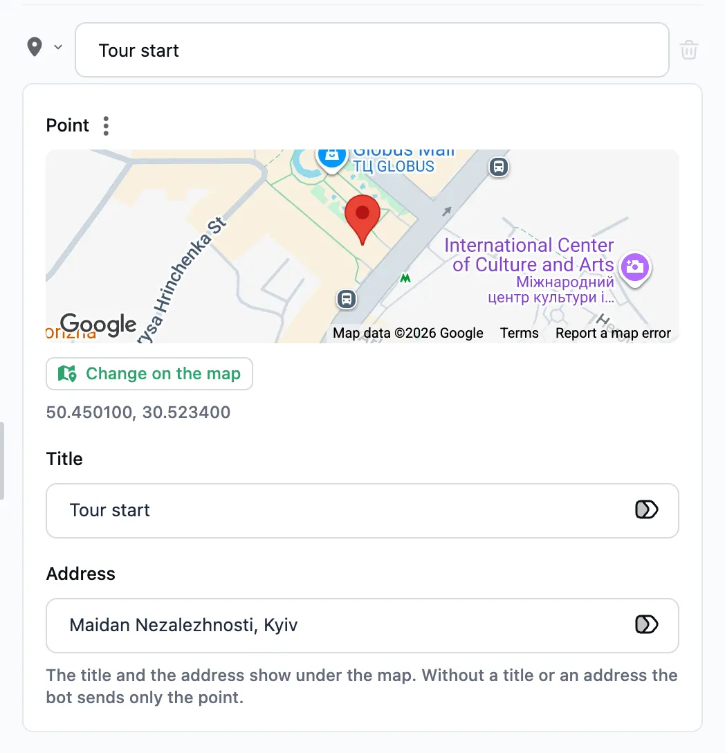 The "Location" step in the editor
