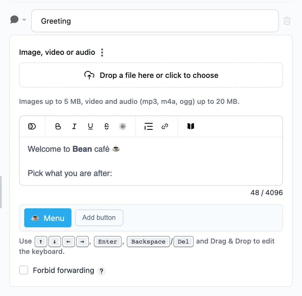 The "Message" step in the editor