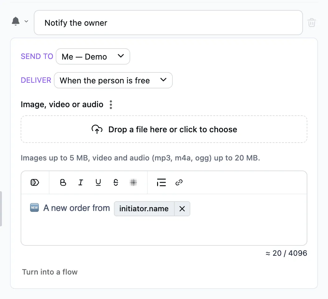 The "Notify" step in the editor