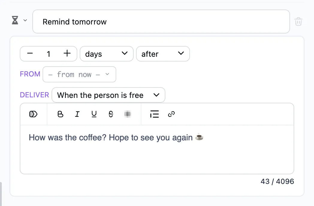 The "Reminder" step in the editor