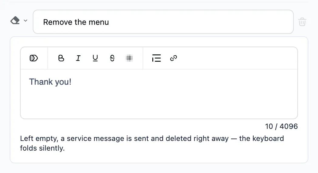 The "Remove keyboard" step in the editor