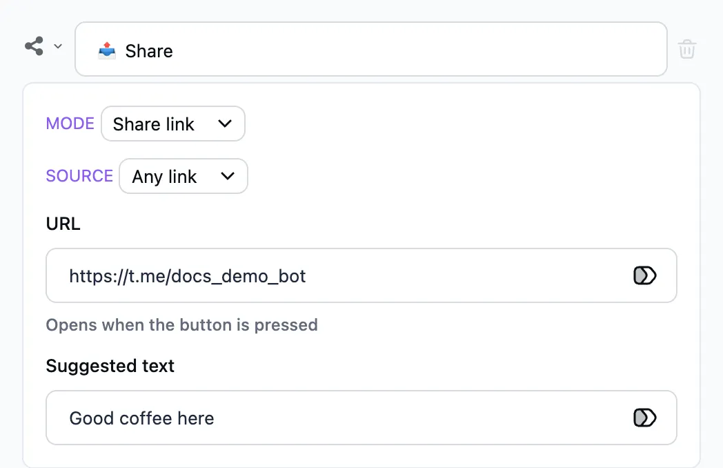 The "Share" step in the editor