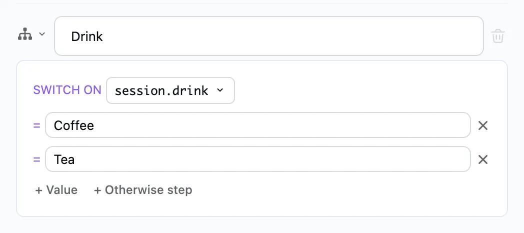 The "Switch" step in the editor
