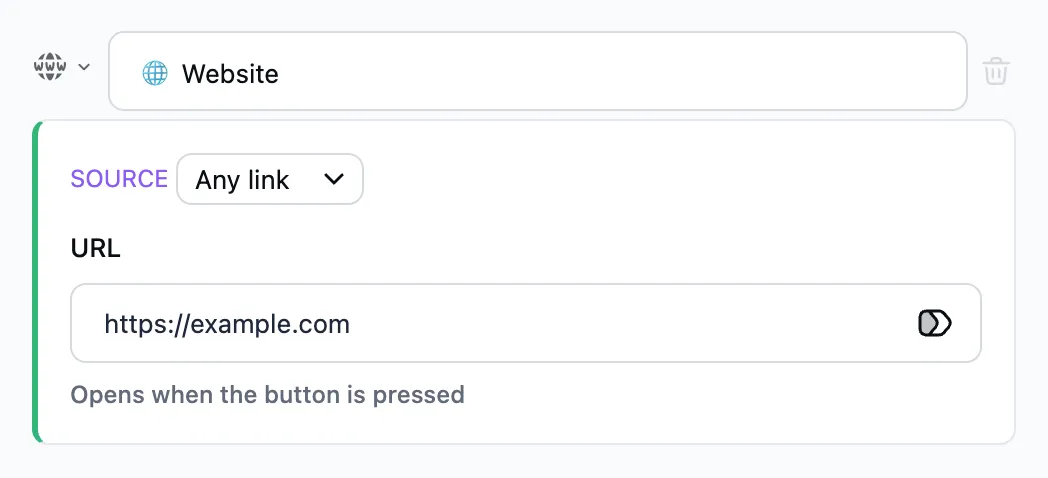 The "Open link" step in the editor