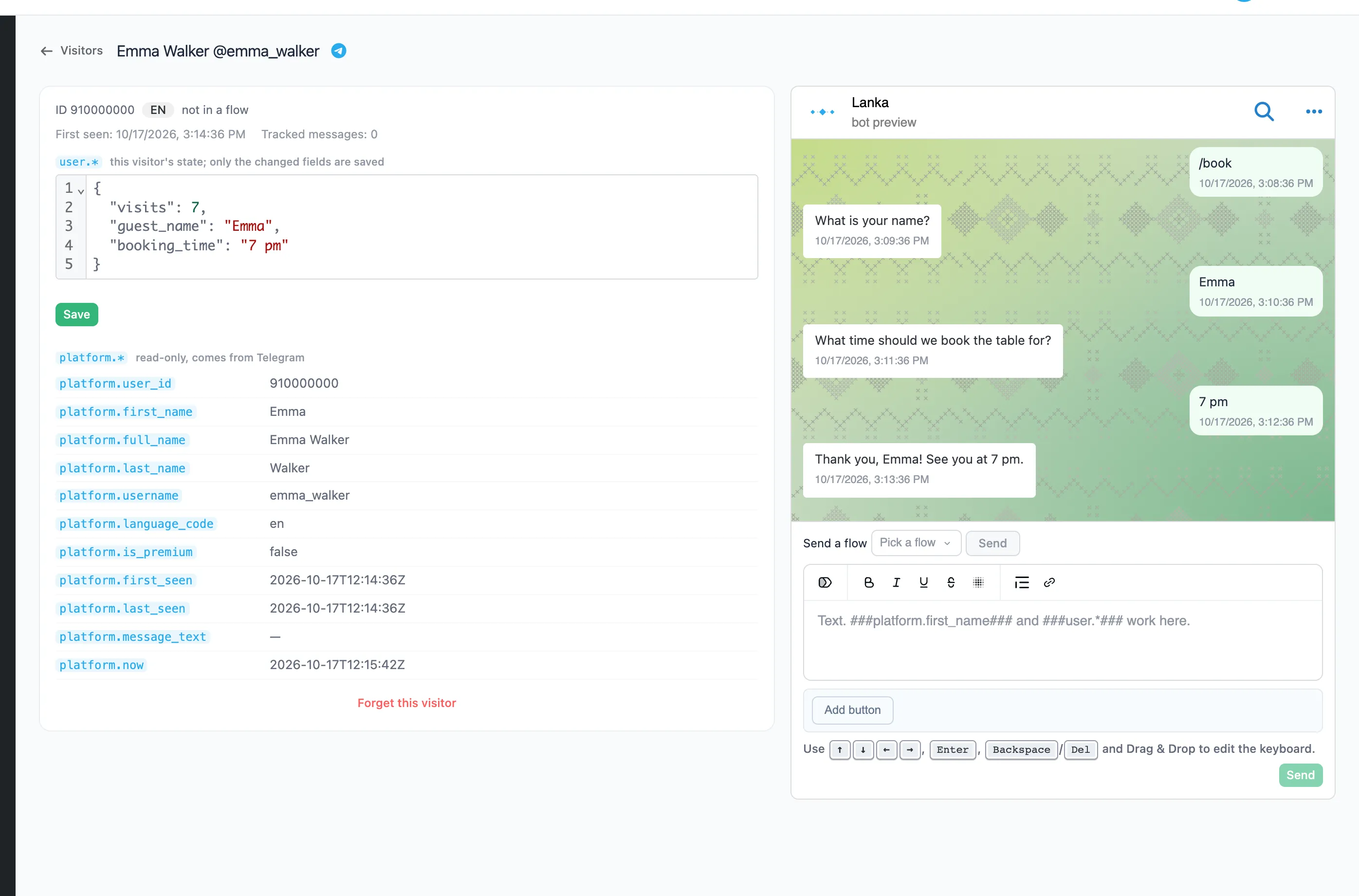 A visitor's page: variables and the conversation